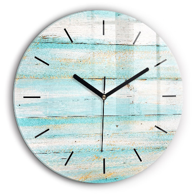 Horloge ronde en verre 60 cm Planches bleues