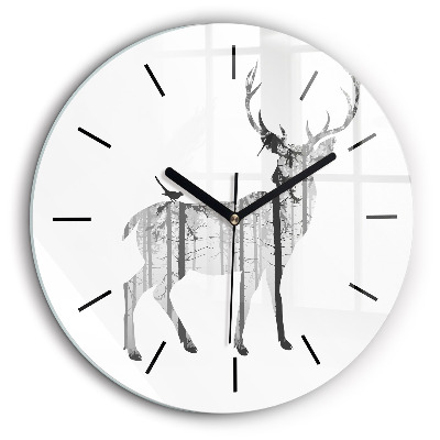 Horloge ronde en verre 60 cm Silhouette d'un cerf Forêt