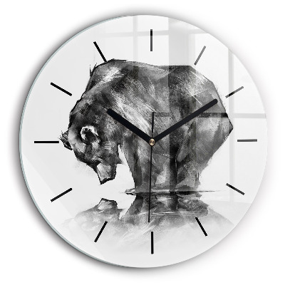 Horloge ronde en verre 60 cm Dessin d'ours