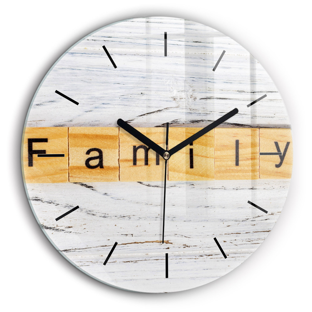 Horloge ronde en verre 60 cm Inscription familiale