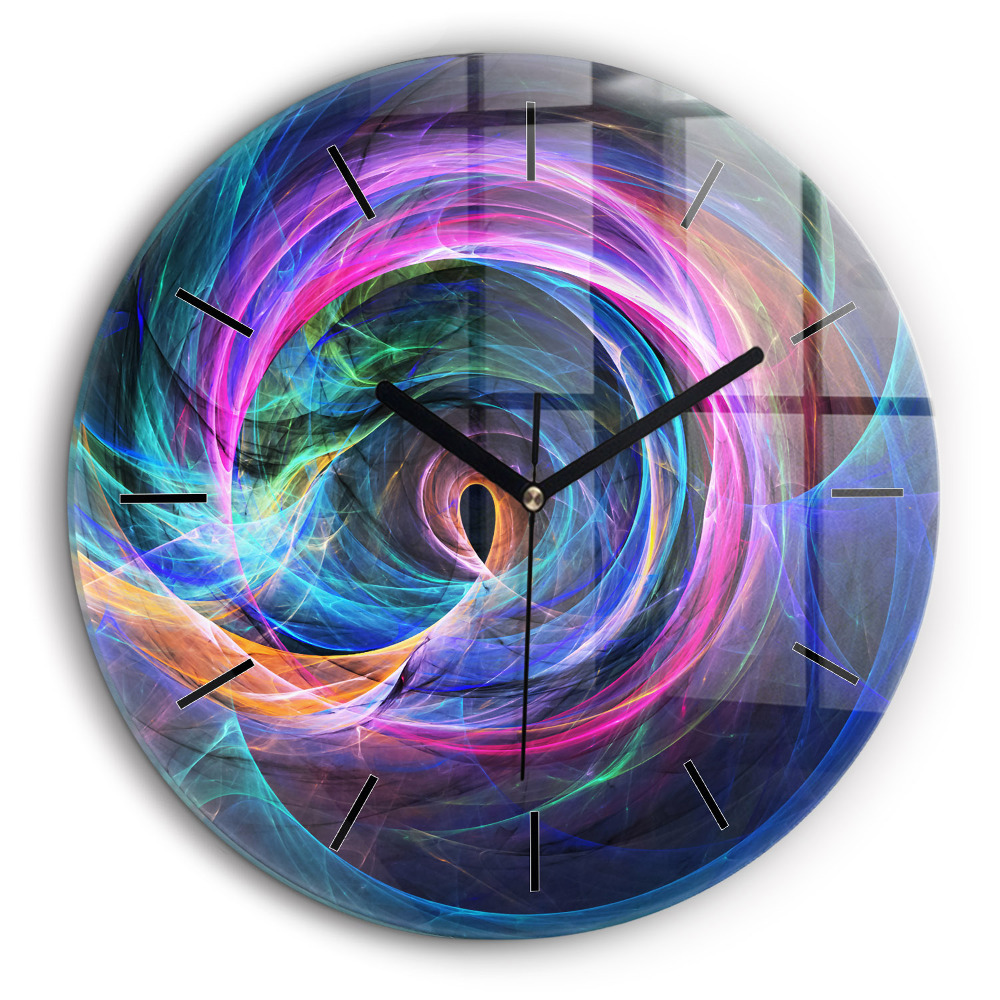 Horloge ronde en verre 60 cm Fractale colorée