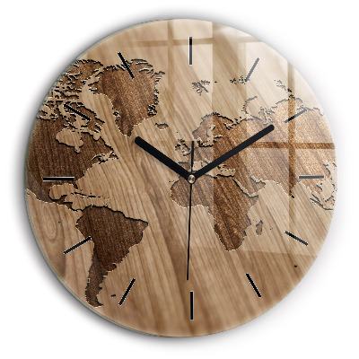Horloge ronde murale 60 cm Carte du monde sur bois