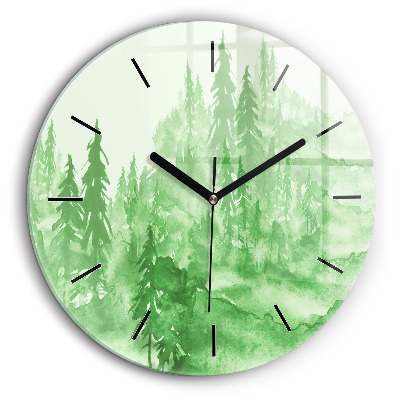 Horloge ronde murale 60 cm Peinture d'une forêt verte