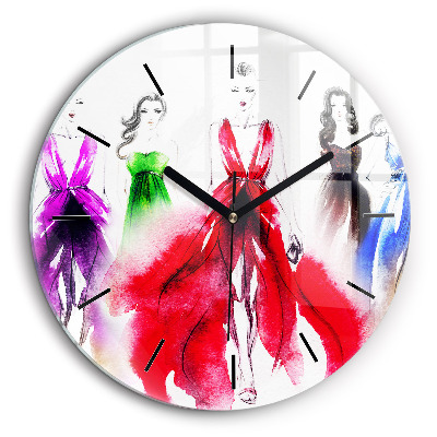 Horloge ronde murale 60 cm Femmes en robes colorées