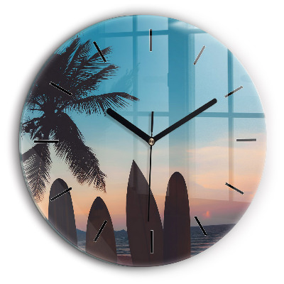 Horloge ronde en verre 60 cm Surf sur la plage