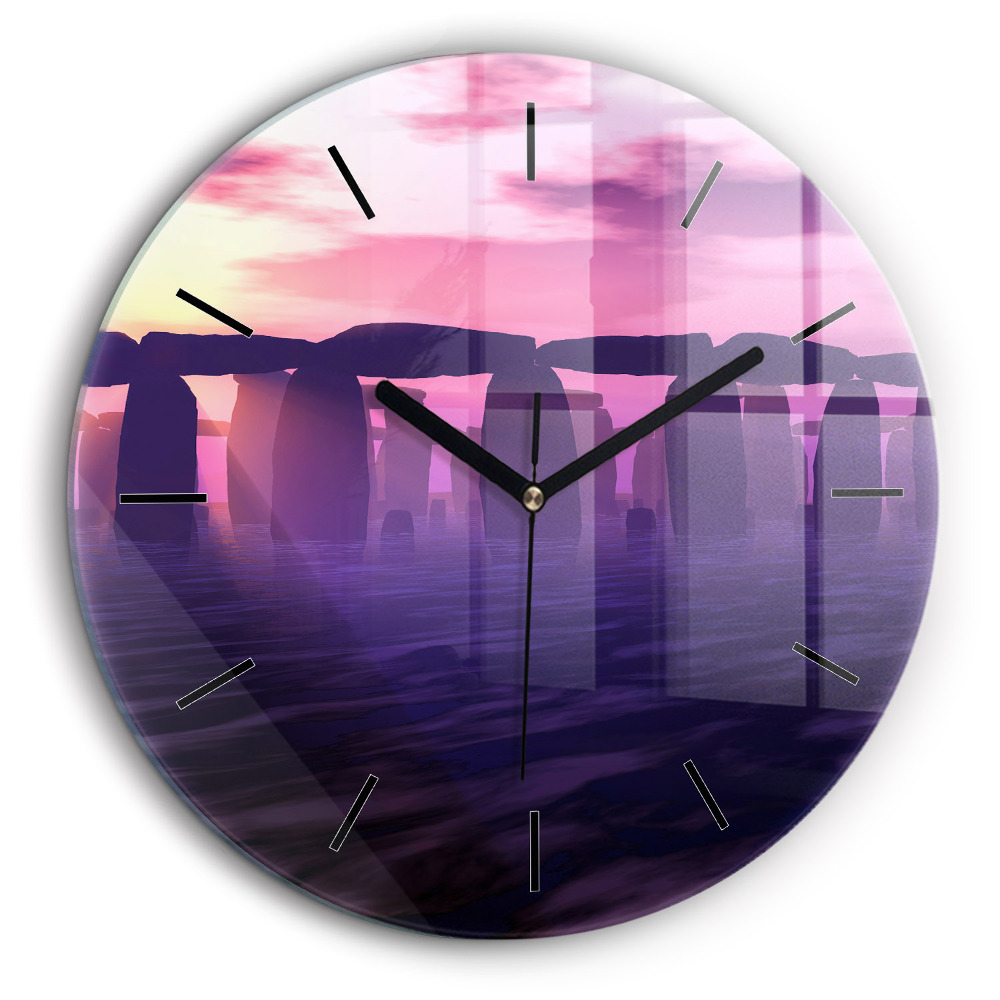 Horloge ronde en verre 60 cm Coucher de soleil à Stonehenge