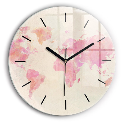 Horloge ronde en verre 60 cm Carte du monde en aquarelle