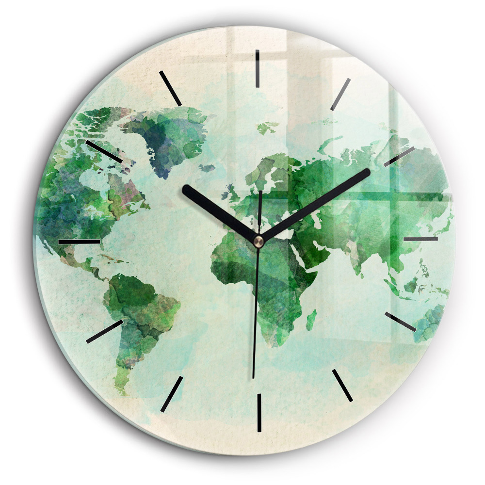 Horloge ronde murale 60 cm Aquarelle carte du monde