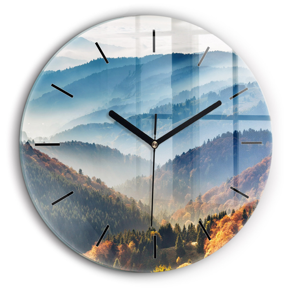Horloge ronde en verre 60 cm Paysage de montagne