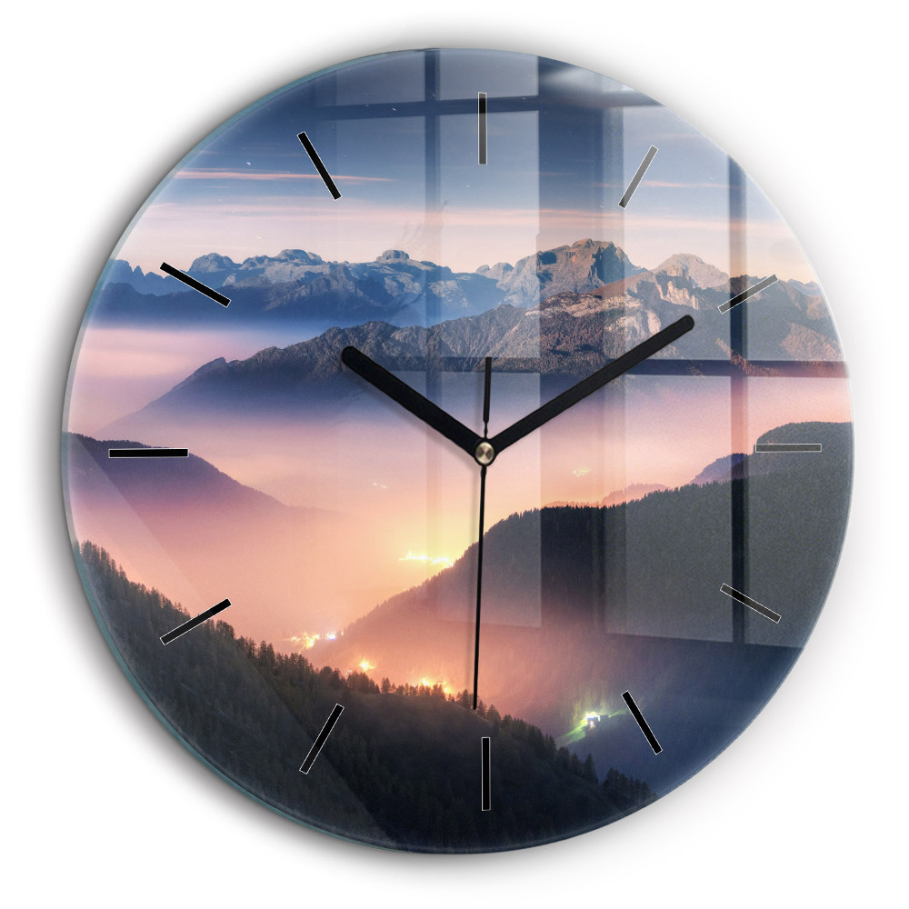 Horloge ronde en verre 60 cm Paysage de pics montagneux
