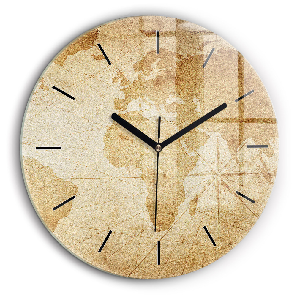 Horloge ronde murale 60 cm Carte du monde ancienne