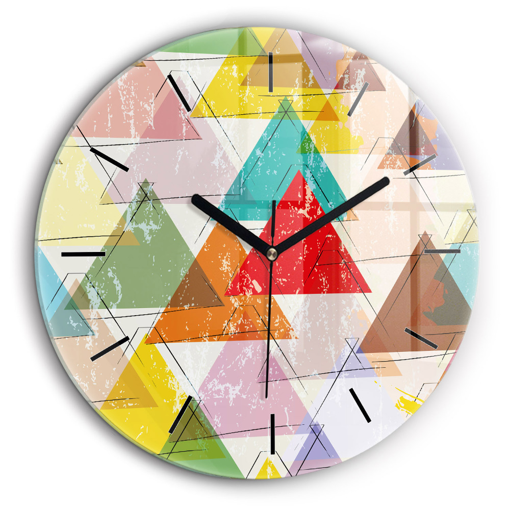 Horloge ronde en verre 60 cm Triangles géométriques