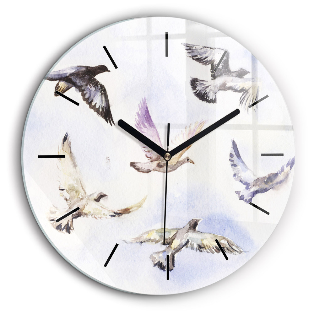 Horloge ronde en verre 60 cm Oiseaux volants