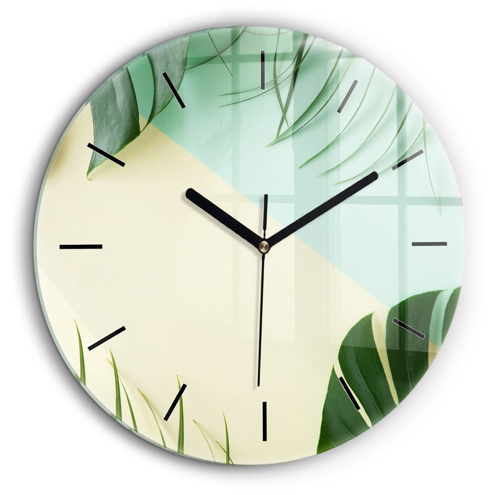 Horloge ronde 60 cm Feuilles de monstera