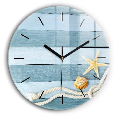 Horloge ronde 60 cm Planches rayées et coquillage