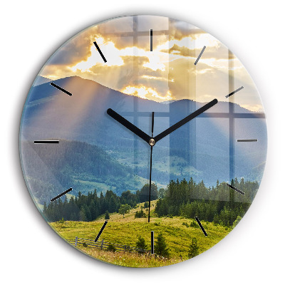 Horloge ronde en verre 60 cm Paysage avec forêts