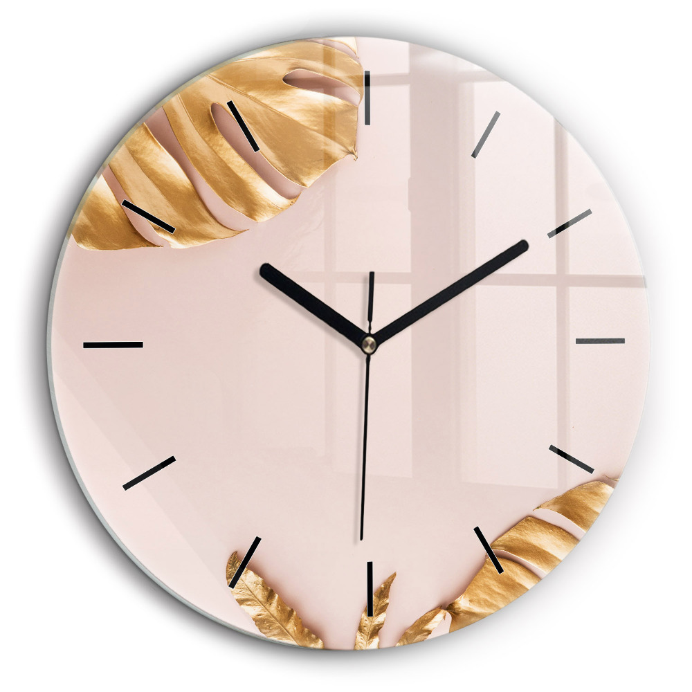 Horloge ronde murale 60 cm Feuilles tropicales dorées