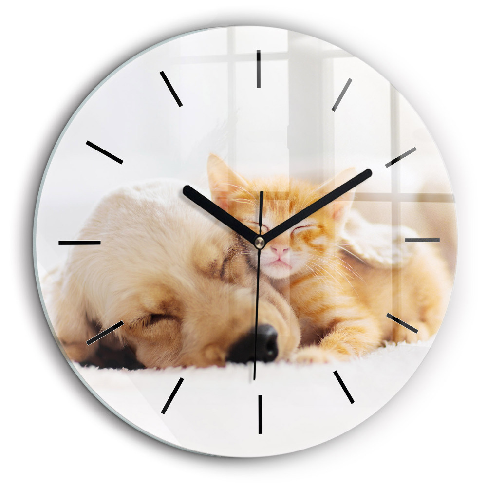 Horloge ronde murale 60 cm Chat et chien endormis