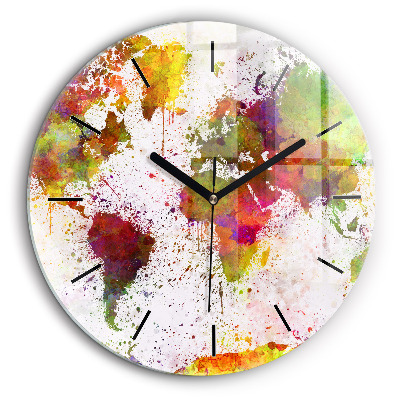 Horloge ronde 60 cm Carte du monde en aquarelle