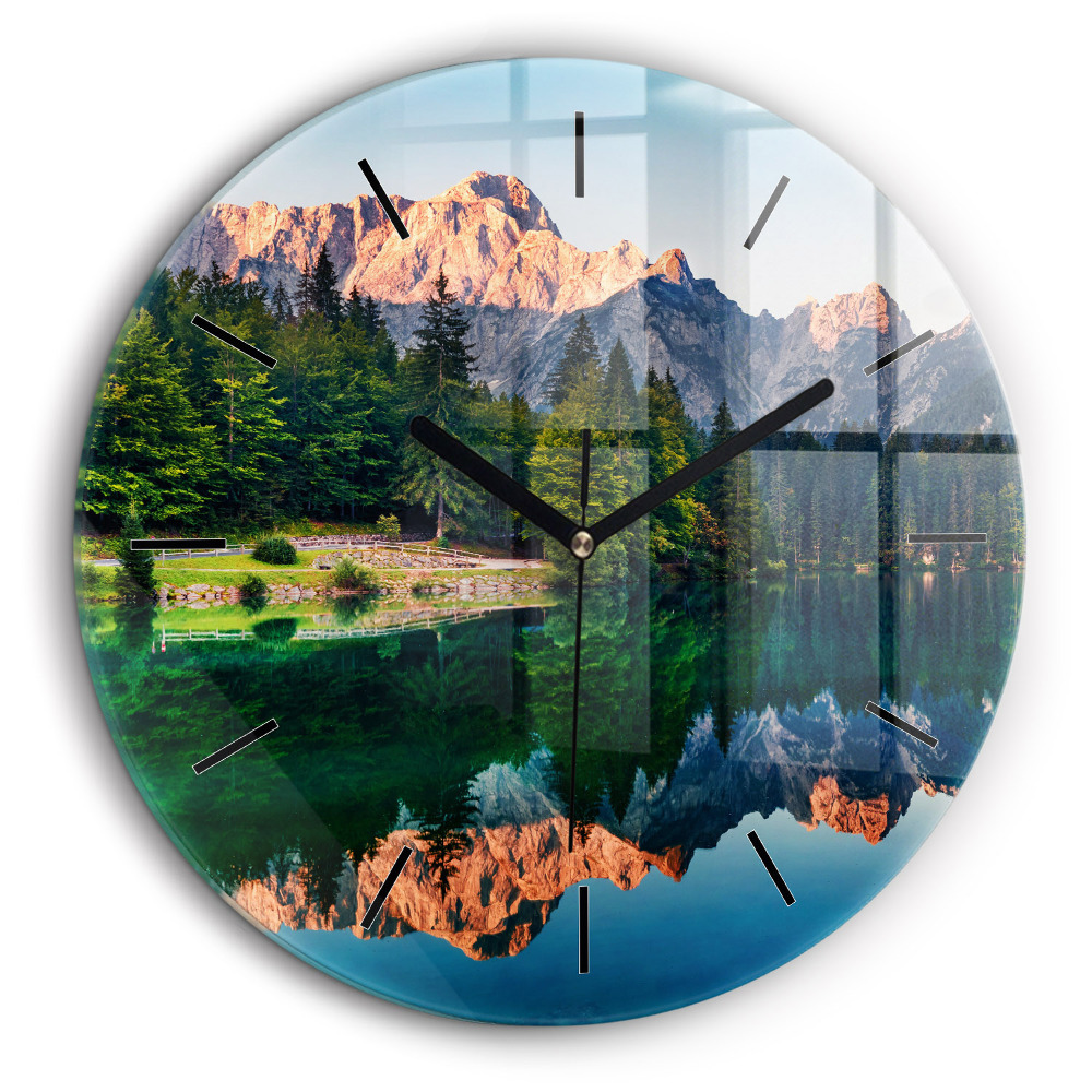 Horloge ronde en verre 60 cm Paysage de lac