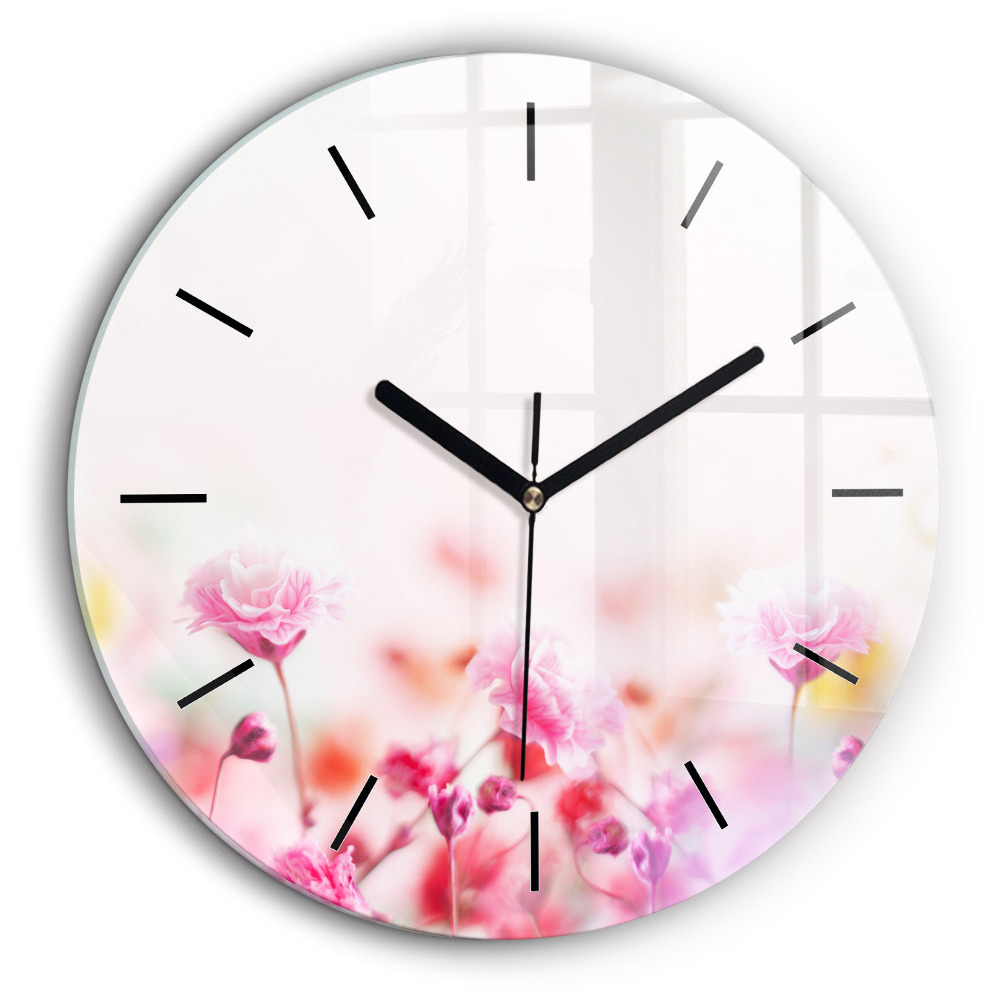 Horloge ronde en verre 60 cm Fleurs dans une prairie