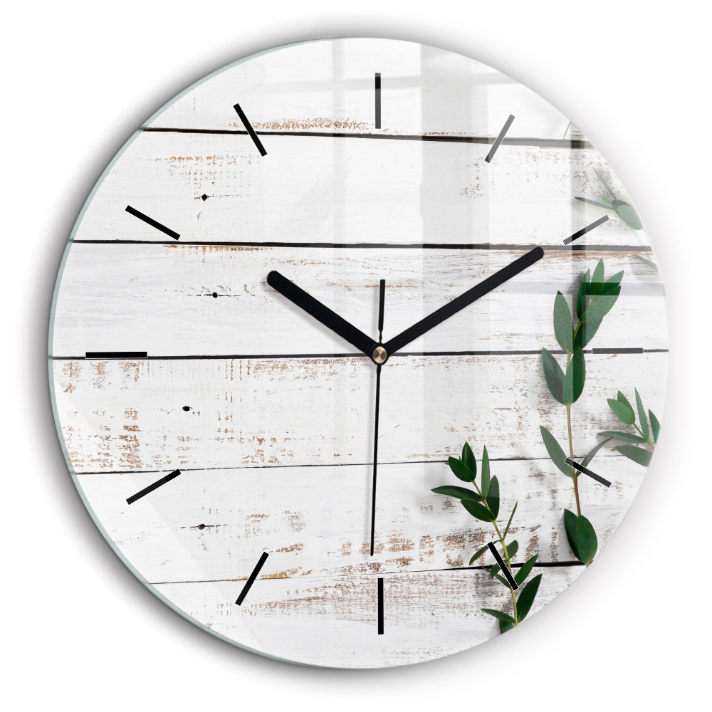 Horloge ronde en verre 60 cm Planches en bois clair