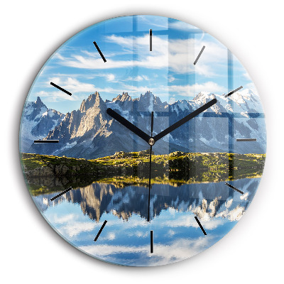 Horloge ronde en verre 60 cm Vallée de Chamonix, Alpes