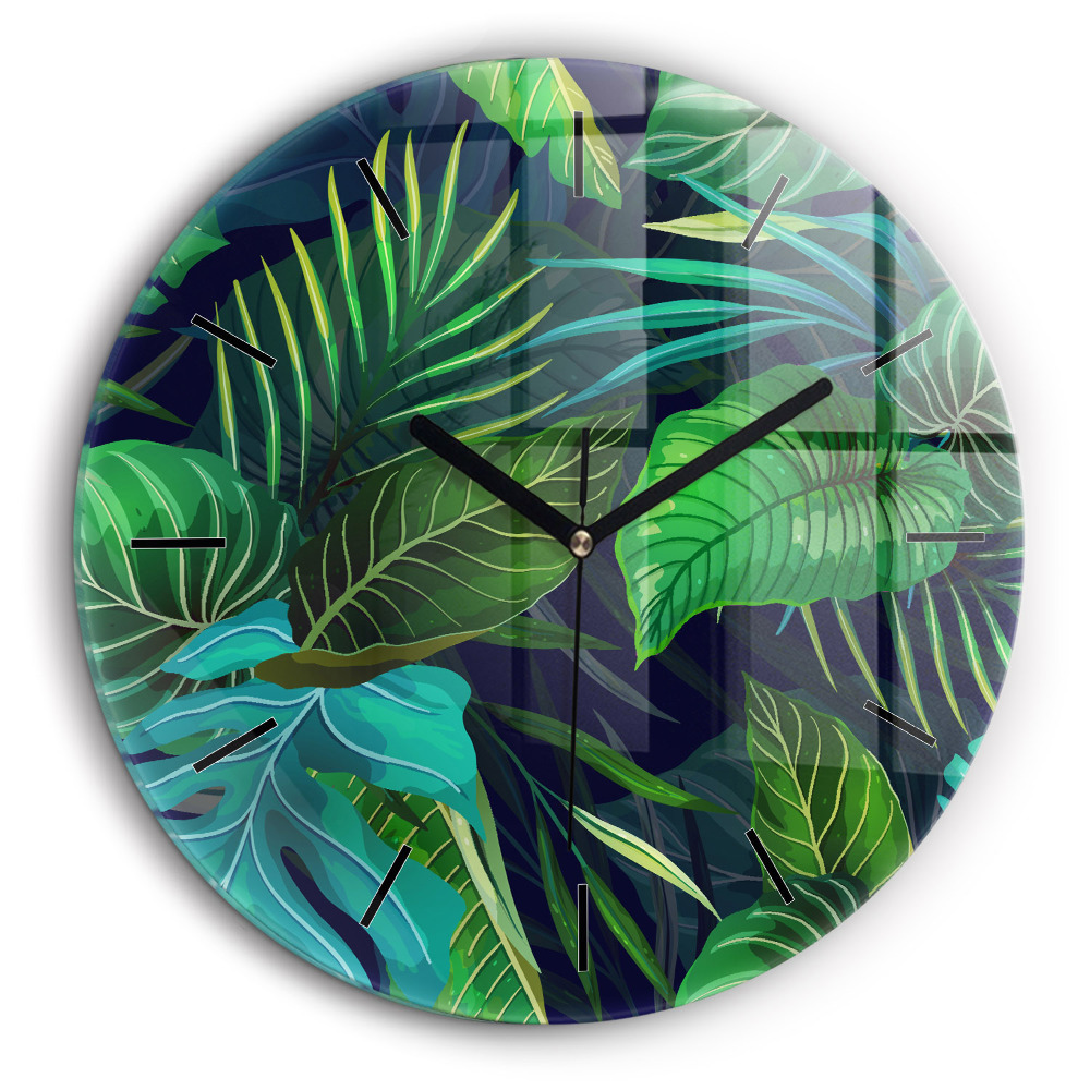Horloge ronde 60 cm Feuilles exotiques