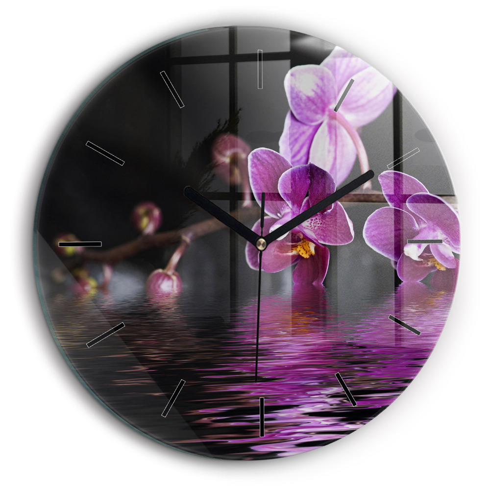 Pendule murale ronde 60 cm Fleur d'orchidée sur l'eau