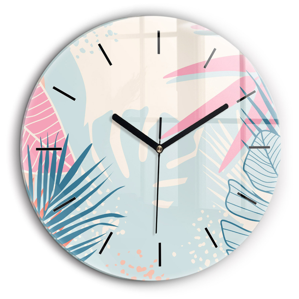 Horloge ronde 60 cm Feuilles pastel - tropiques