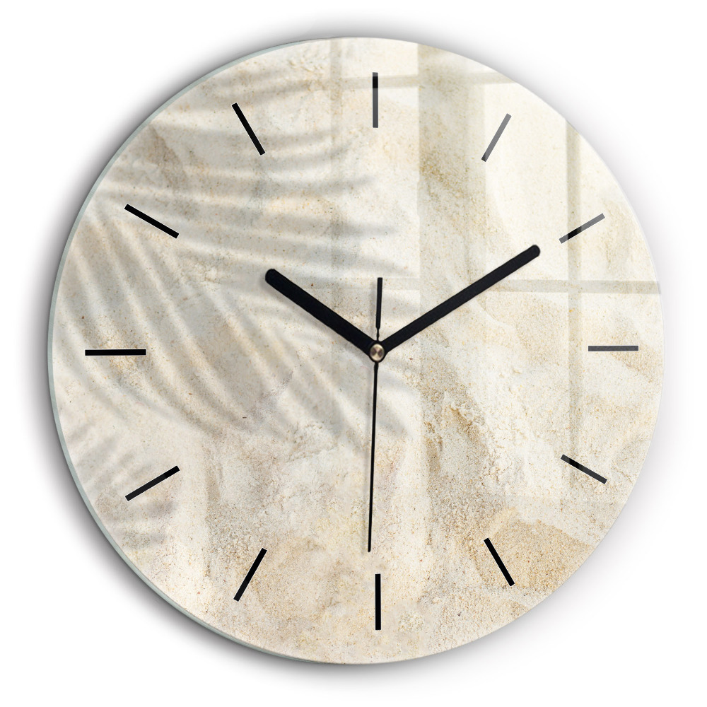 Horloge ronde en verre 60 cm Ombre d'un palmier sur le sable