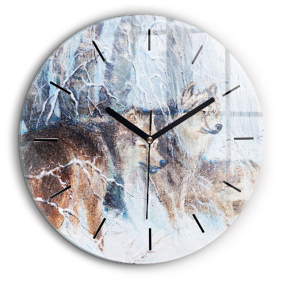 Horloge ronde murale 60 cm Loups dans la forêt