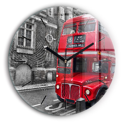 Horloge ronde murale 60 cm Bus rouge à impériale