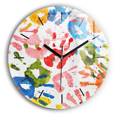 Horloge ronde en verre 60 cm Empreintes de mains d'enfants