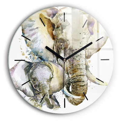 Horloge ronde en verre 60 cm Animaux peints - éléphants