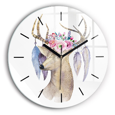 Horloge ronde 60 cm Tête de cerf et fleurs