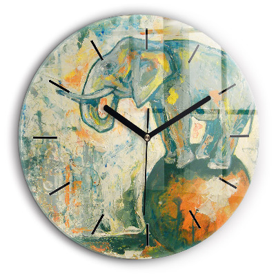 Horloge ronde murale 60 cm Posture de l'éléphant peint