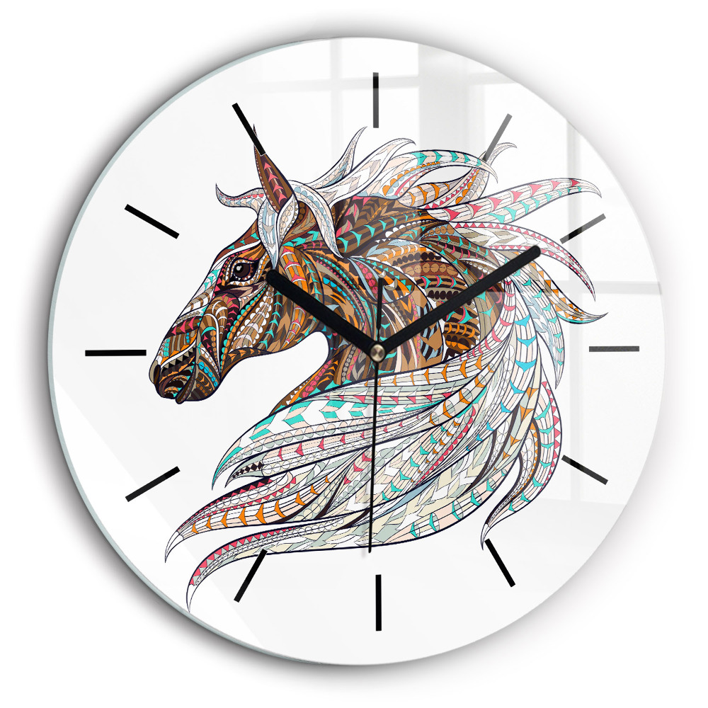 Horloge ronde en verre 60 cm Illustration d'un cheval