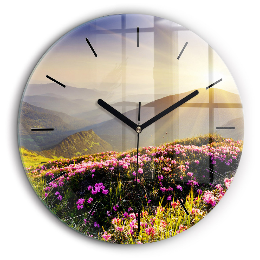 Horloge ronde en verre 60 cm Paysage de montagne