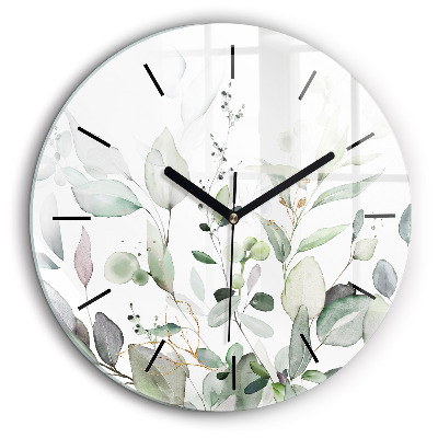 Horloge ronde en verre 60 cm Feuilles de plantes