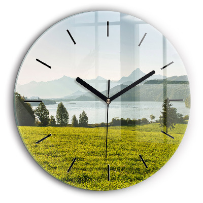 Horloge ronde en verre 60 cm Montagnes et champs