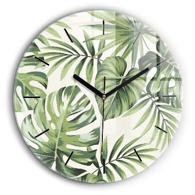 Horloge ronde en verre 60 cm Motif tropical
