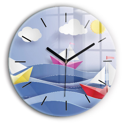 Horloge ronde 60 cm Voiliers colorés en origami