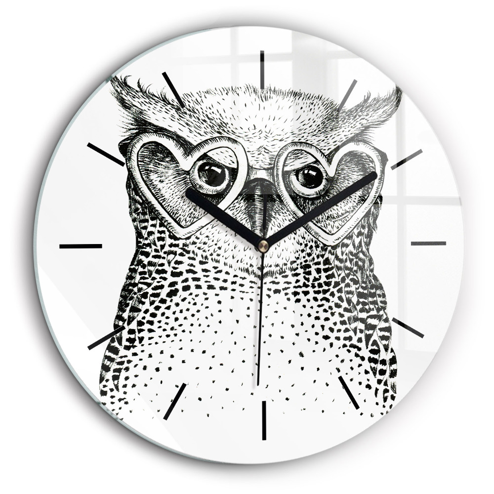 Horloge ronde murale 60 cm Hibou dessiné avec des lunettes