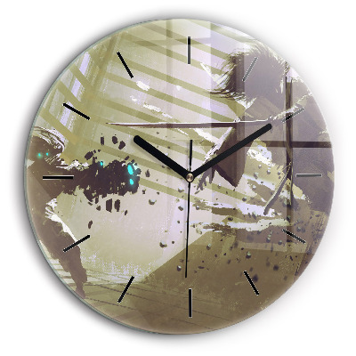 Pendule murale ronde 60 cm Combat entre un robot et un samouraï