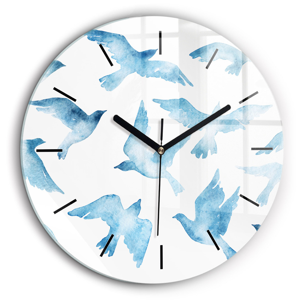 Horloge ronde en verre 60 cm Oiseaux bleus en vol