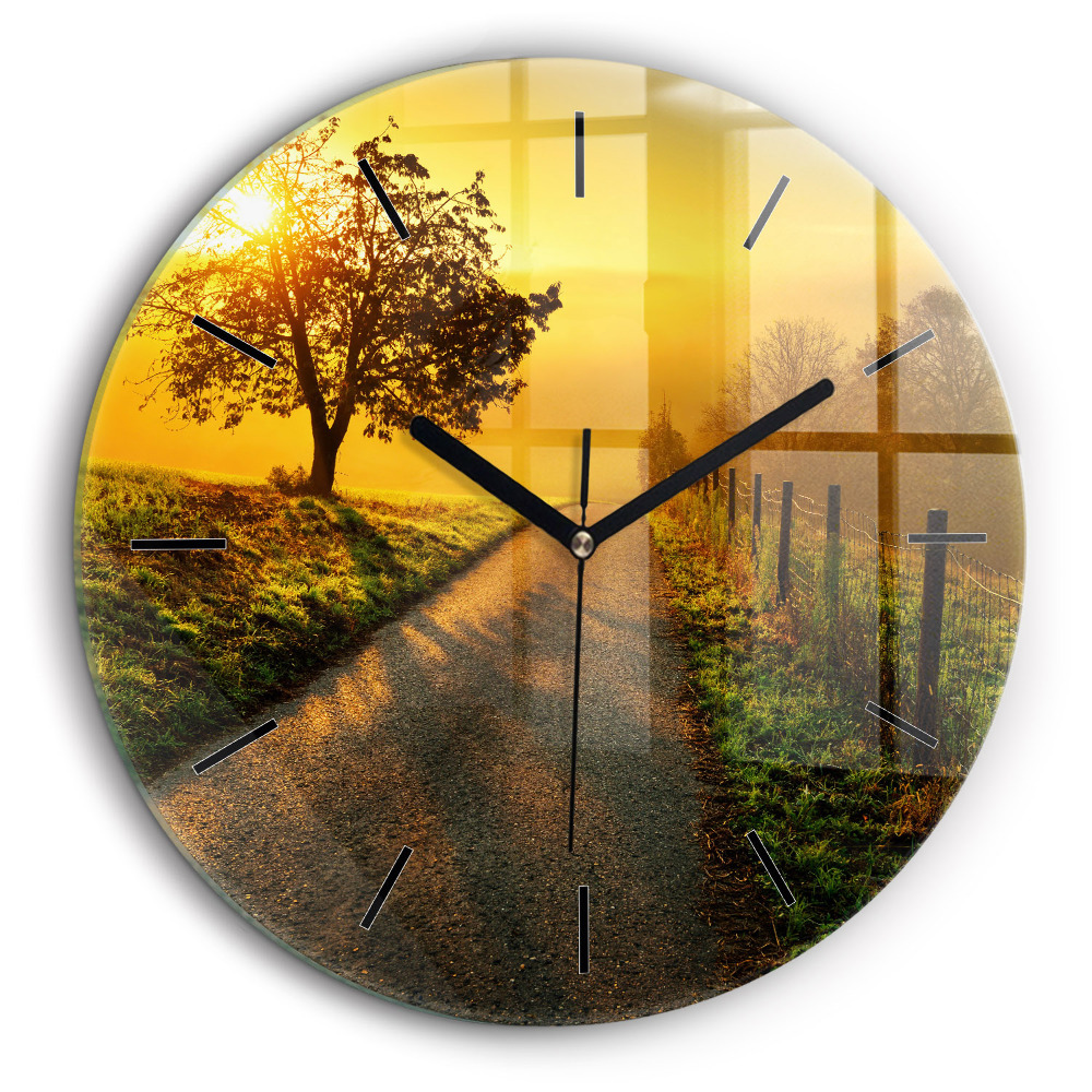 Horloge ronde en verre 60 cm Brume au lever du soleil