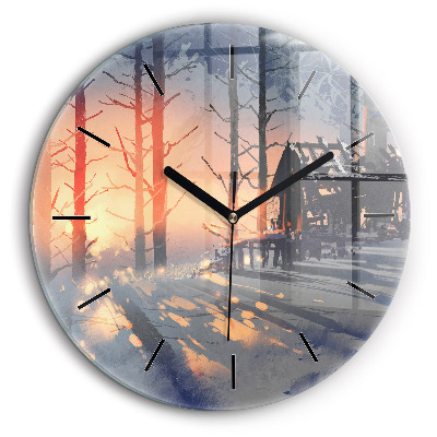 Horloge ronde 60 cm Paysage hivernal d'arbres