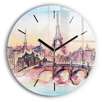 Horloge ronde en verre 60 cm Paysage peint de Paris