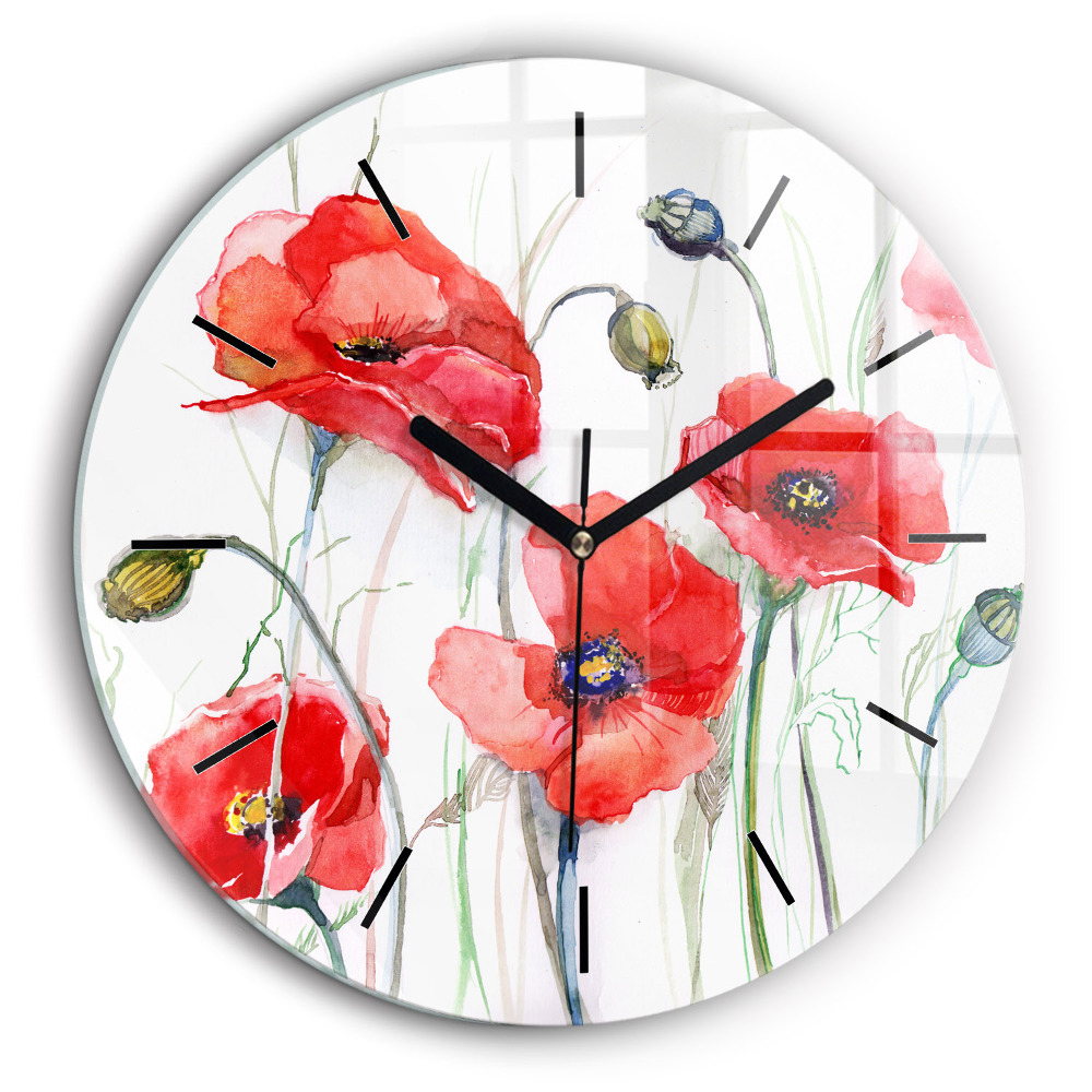 Horloge ronde murale 60 cm Coquelicots rouges peints